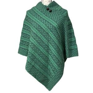 Aran Sweater Market Merino Plaited Poncho XL Two Tone Green 100% New Wool NWT